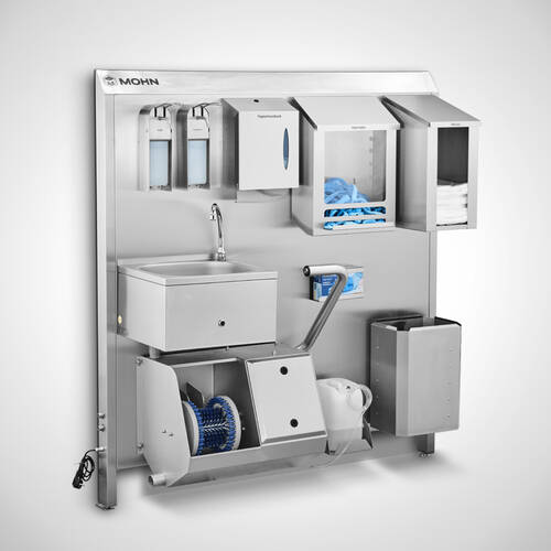 Hygienewand mit Sensor-Handwaschbecken und Sohlenreinigungsmaschine Typ HW-HWB-S/Sole-Master SON 157x170, ID-Nr. 23-61844 