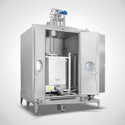 IBC Container Waschanlage aus Edelstahl - hygienische Innenreinigung Ihrer Behälter – inklusive Ablassöffnung | Mohn GmbH