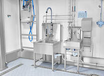 Teilewaschplatz Typ TWS-70-62 mit nebenstehendem Handwaschbecken, ID 18-62583