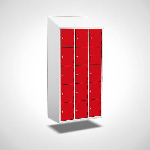 Wandhängender Fächerschrank mit Türen aus Stahlblech Typ FS5-WH-ST-EU-G, 3er Abteil - Abteilbreite 300 mm, Art.-Nr. 45.00.05.44 